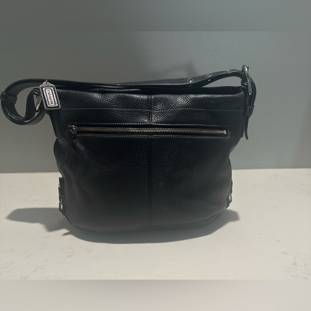 Coach Vintage Black Leather Duffle Hobo Bag - Picture 12 of 14